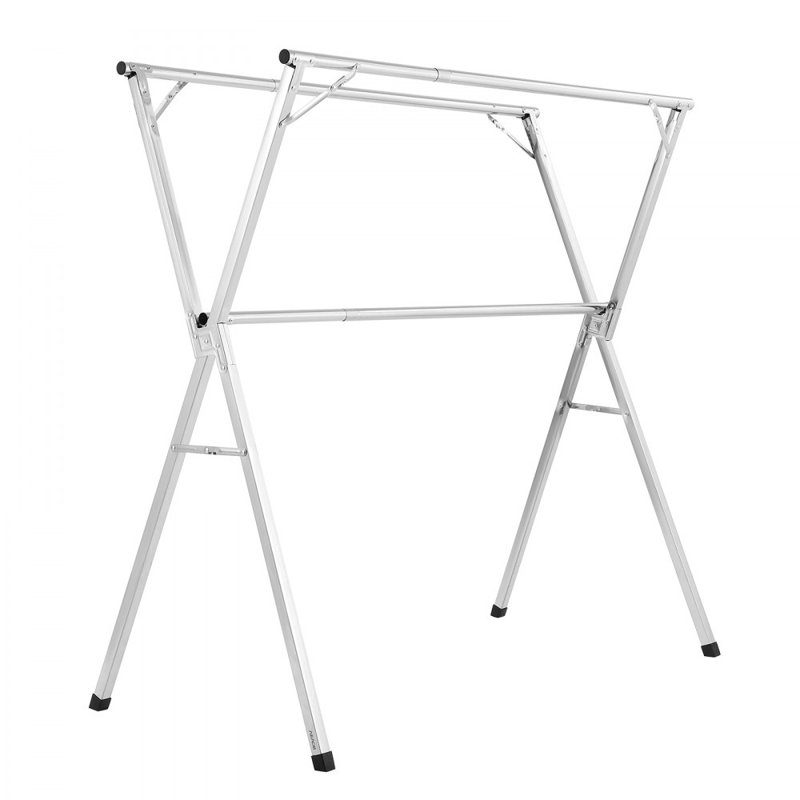 Clothes Drying Rack, 2-Tier Telescopic Laundry Dryer Rack, Stainless Steel Drying Racks with 30 Windproof Holes and 2 Shoe Hooks, Free-Standing and Portable Hanger for Outdoor & Indoor Use