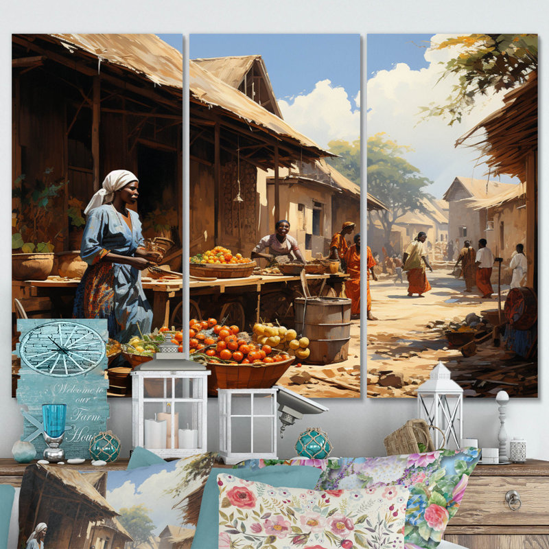 «African Vibrant Market II», reproduction sur toile 3 pièces, H 32 po x l 48 po x P 1 po