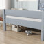 Lit simple avec tête et pied de lit, lit en bois d'hévéa, gris