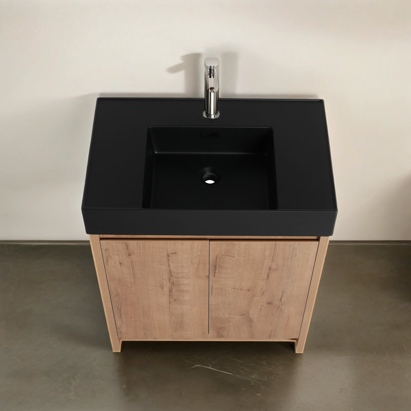 Meuble-lavabo simple avec plateau en résine Daive, Noir mat