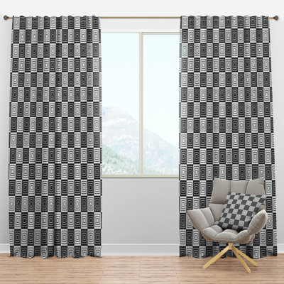 Monochrome Geometric Pattern XI - Geometric Curtain - Velvet Room darkening - 1 panel