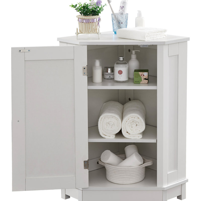 White Triangle Bathroom Buffet - Adjustable Shelves, Adds Functionality To Modern Style Cabinet , Meets Various Needs, White