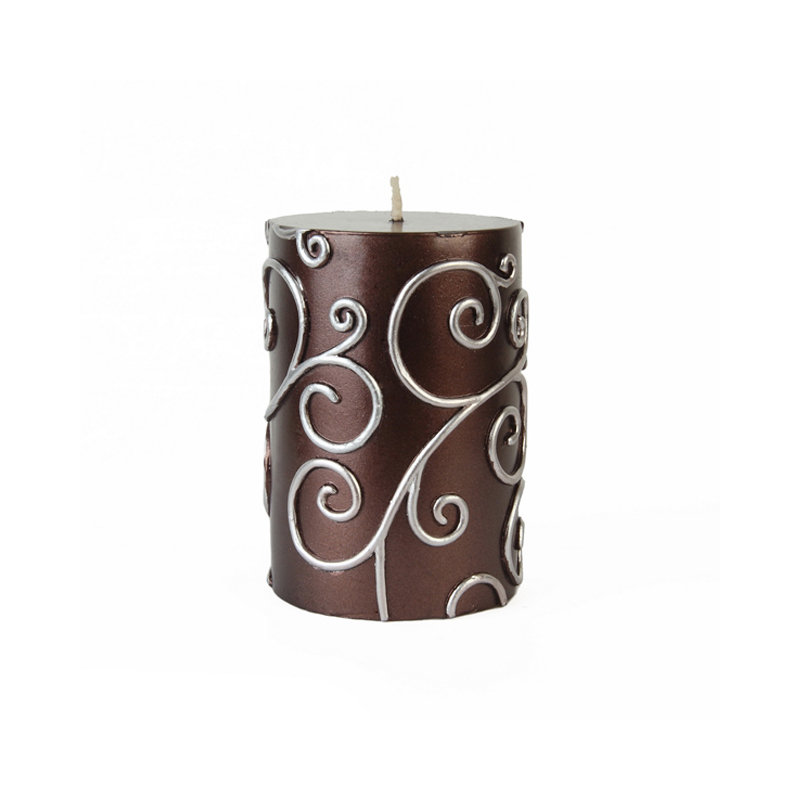 Bougie cylindrique sans parfum à volute, H 4 po x D 3 po, Brun, Ensemble de 12