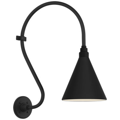 Thomas O'Brien, "Academy 15" Larrabee Barn Light in Matte Black with 9" White Conical Savannah Shade