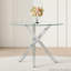 Table de salle à manger ronde en verre convenant à 2 à 4 personnes: diamètre 39 pouces, hauteur 30 pouces, structure en métal argenté en forme de X, très appropriée pour les restaurants, les cuisines et les petits espaces, élégante et pratique.-129390052