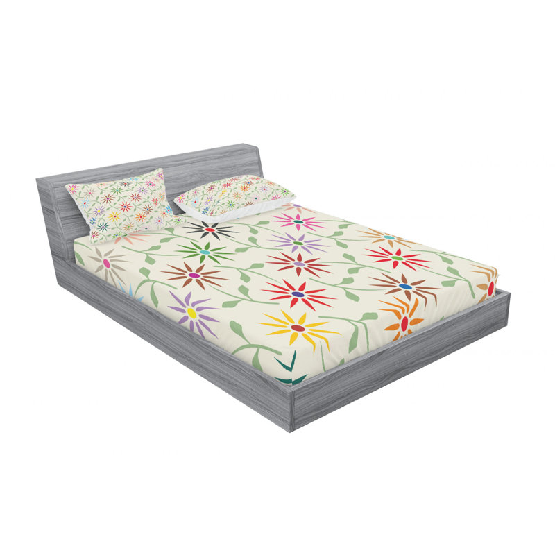 Drap-housse floral en microfibre, Full/Double Sheet Set with Fitted Sheet, Flowers with Leaves