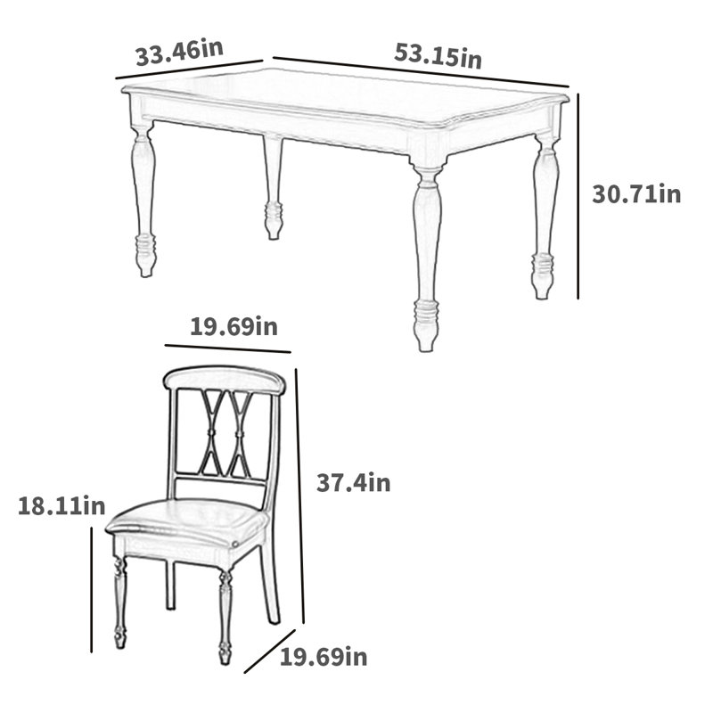 Ensemble de salle à manger rectangulaire, H 30,71 po x L 53,15 po x l 33,46 po