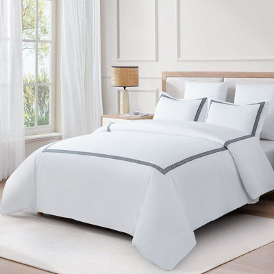 Greek Key Embroidered Cotton Duvet Cover Set, 3 Piece Set