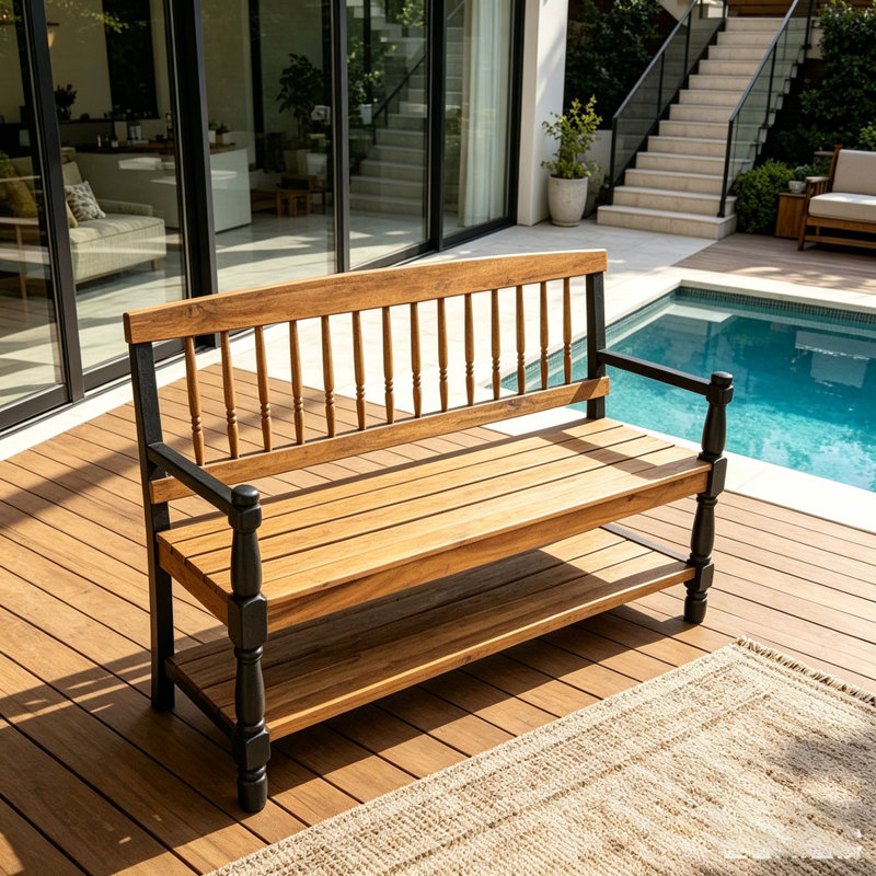 Patio Bench, Teak+black