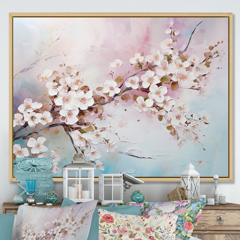 «Beautiful Apple Blossom Flower Tree I», reproduction sur toile, Cadre naturel flottant, H 24 po x l 32 po