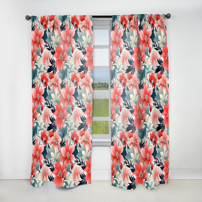 Rideau Subdued Coral Tropical Motif III - Floral - Velours obscurcissant - 1 panneau