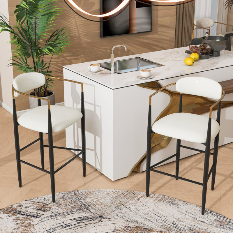 High - Quality Upholstered Barstools Set Of Two With Backs, Perfect For Kitchens, Breakfast Nooks And Home Bars