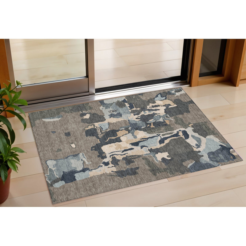 Tapis extérieur lavable abstrait gris et beige taupe 3 pi x 5 pi
