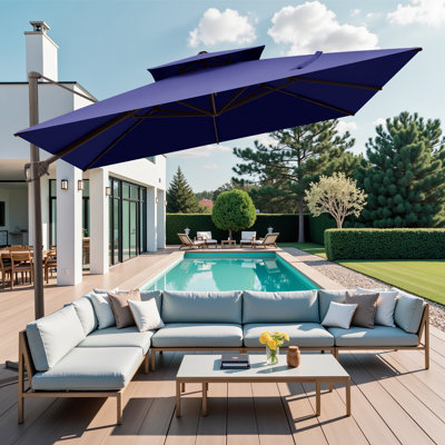 128'' Square Outdoor Cantilever Offset Aluminum Umbrella without Weighted Base