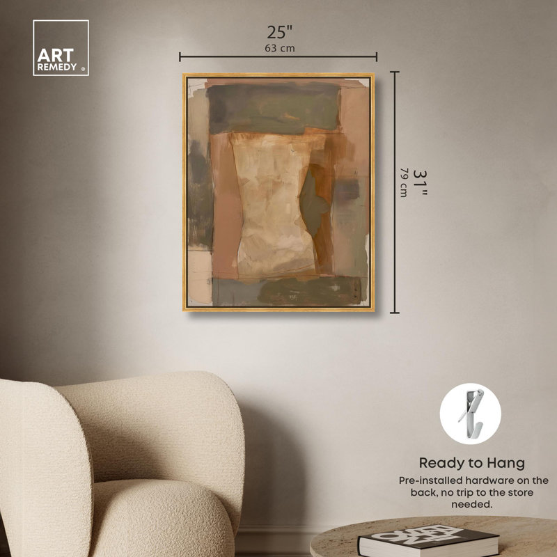 Baked Earth Canvas Modern Boho by Art Remedy, 31" H x 25" W, Gold Floater Frame