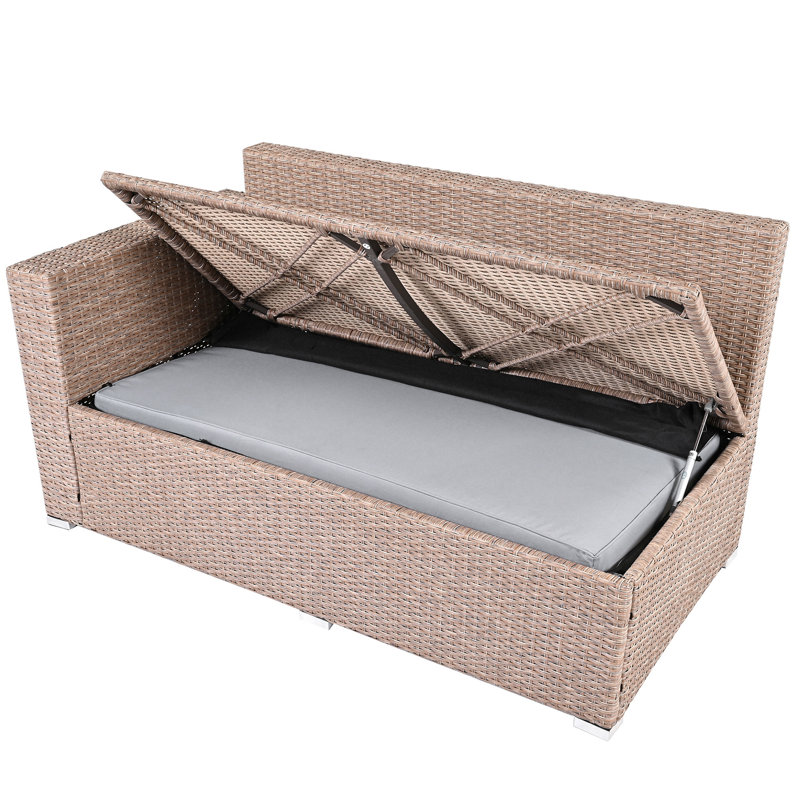 Ensemble de conversation modulaire avec coussins 6 pièces Nadhir, Gris clair, Naturel