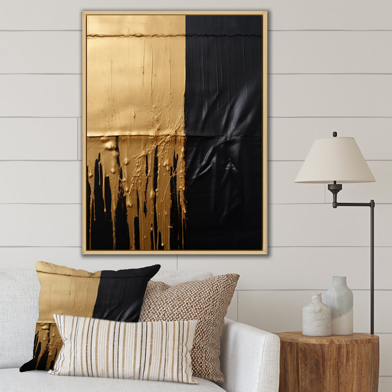 «Essential Nature Abstract Gold and Black», reproduction d'art sur toile, Cadre flottant en érable