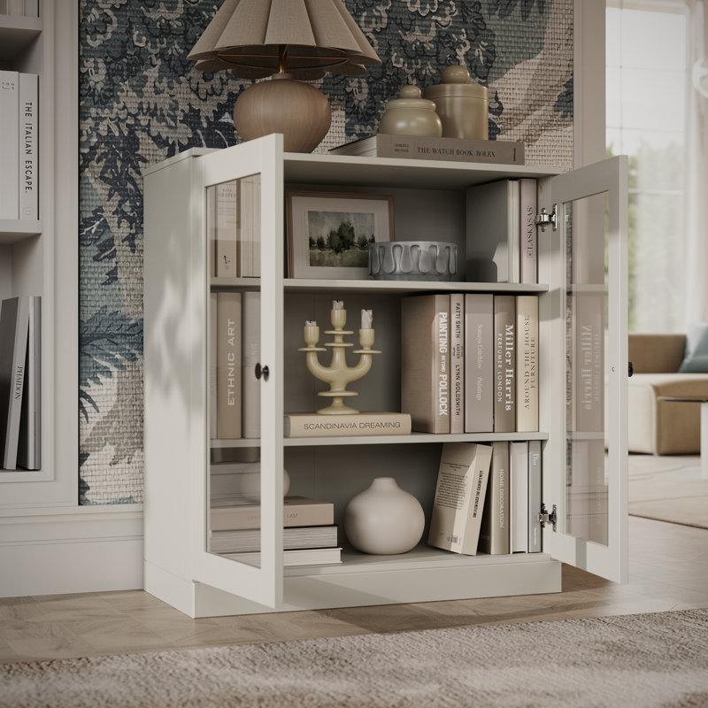 Palace Imports 100% Solid Wood Short Bookcase with Glass Doors, Adjustable Shelves, Modular Storage Bookshelf, 32" W x 35.75" H