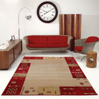 Tapis ikat rouge / crème Alissone