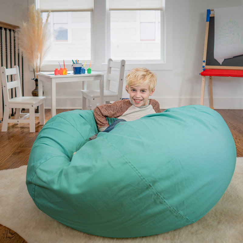 Classic Refillable Cotton Bean Bag Chair, Large, Mint Green Cotton Twill