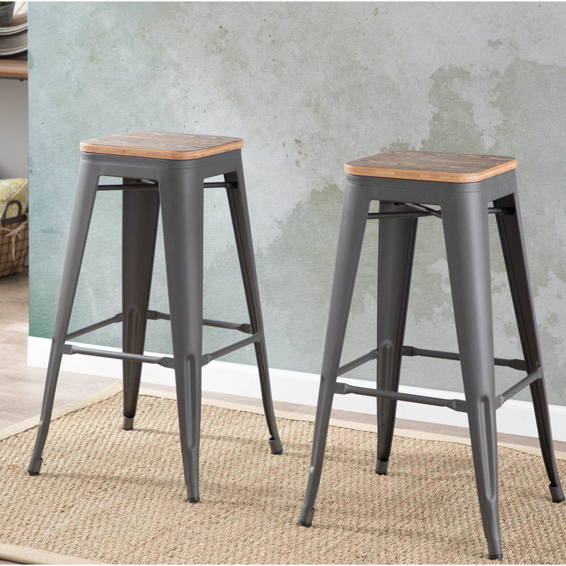  Tabourets de bar empilables 30 po Christie, Tabouret de bar (siège d'une hauteur de 30,25 po), Noir/naturel