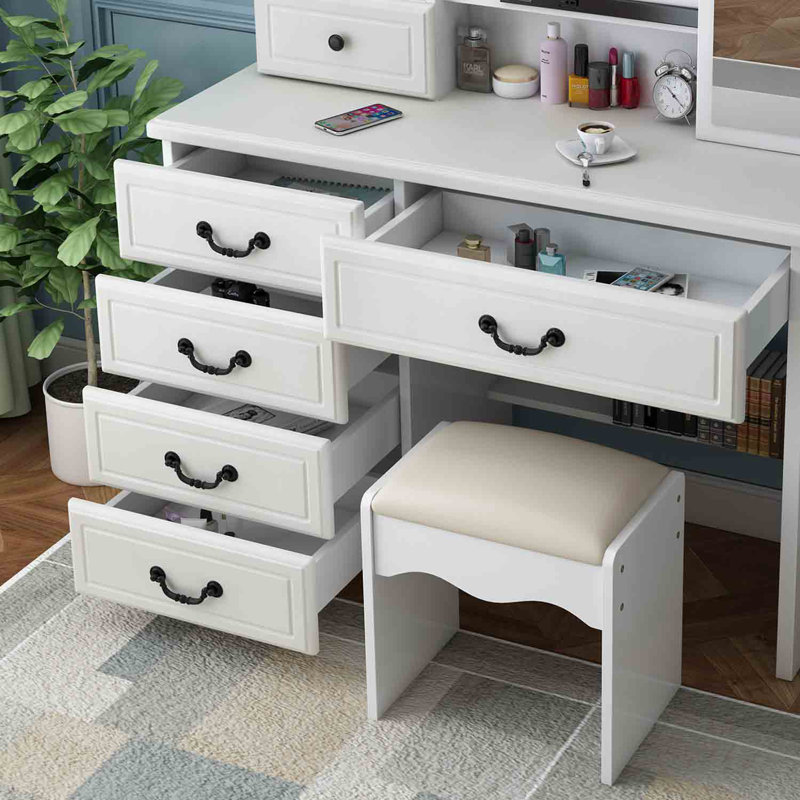 Daise Vanity Desk with Mirror and Lights for Makeup Vanity Mirror with Lights and Table Set