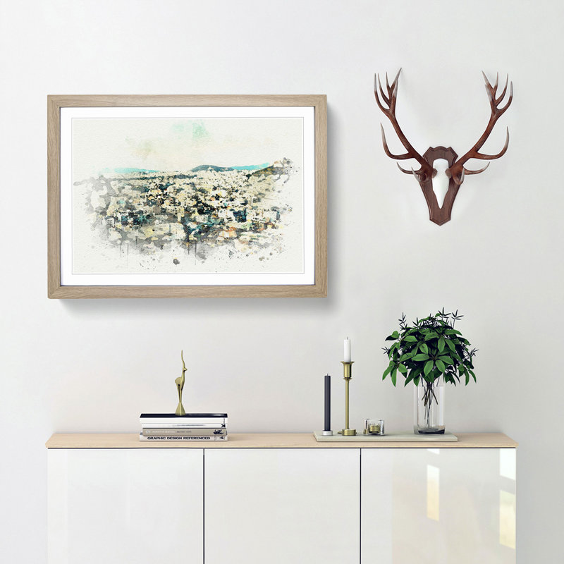 Athens Skyline in Greece in Abstract - Picture Frame Graphic Art Print, 27cm H x 36cm W x 2cm D, Oak Framed
