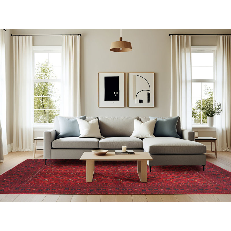 Tapis rouge / beige Southwestern, Rectangle 6 pi x 9 pi