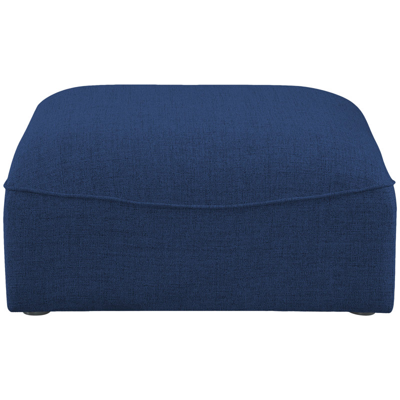 Arens Upholstered Ottoman, Navy Linen Textured Fabric