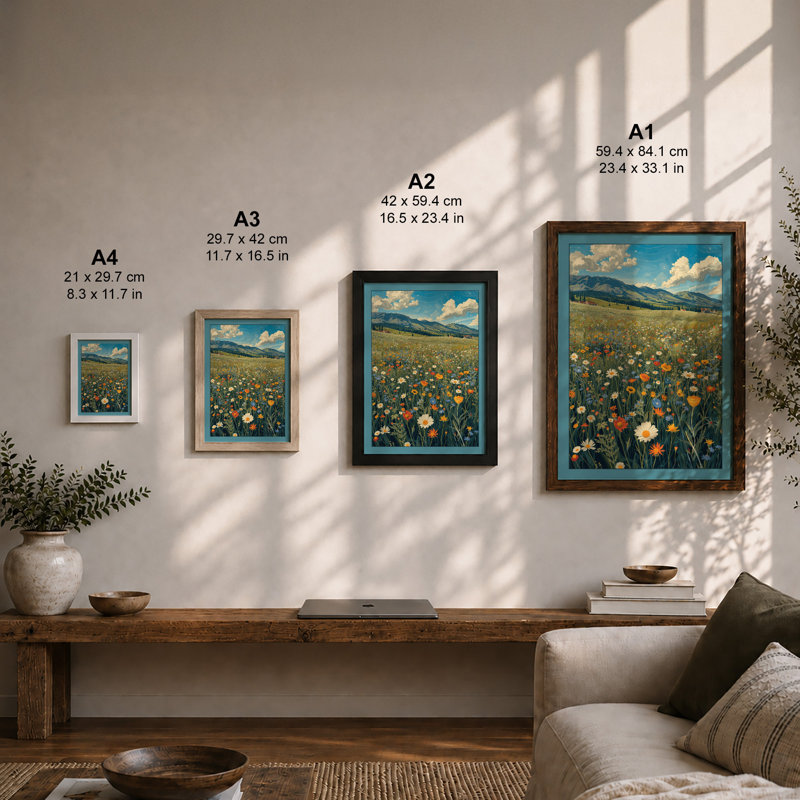 Mountain Meadow in Bloom Boho - Framed Print, Unframed, A4 - 29.7 x 21.0 cm