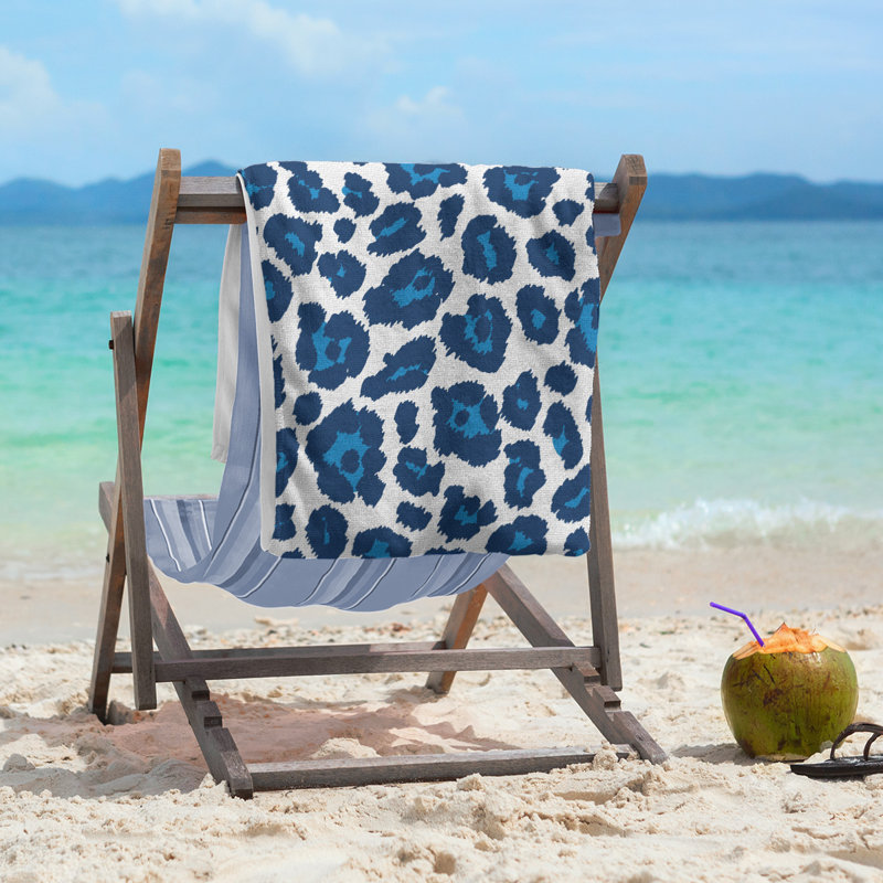 Magna Beach Towel, Microfiber, White/Powder Blue/Navy Blue