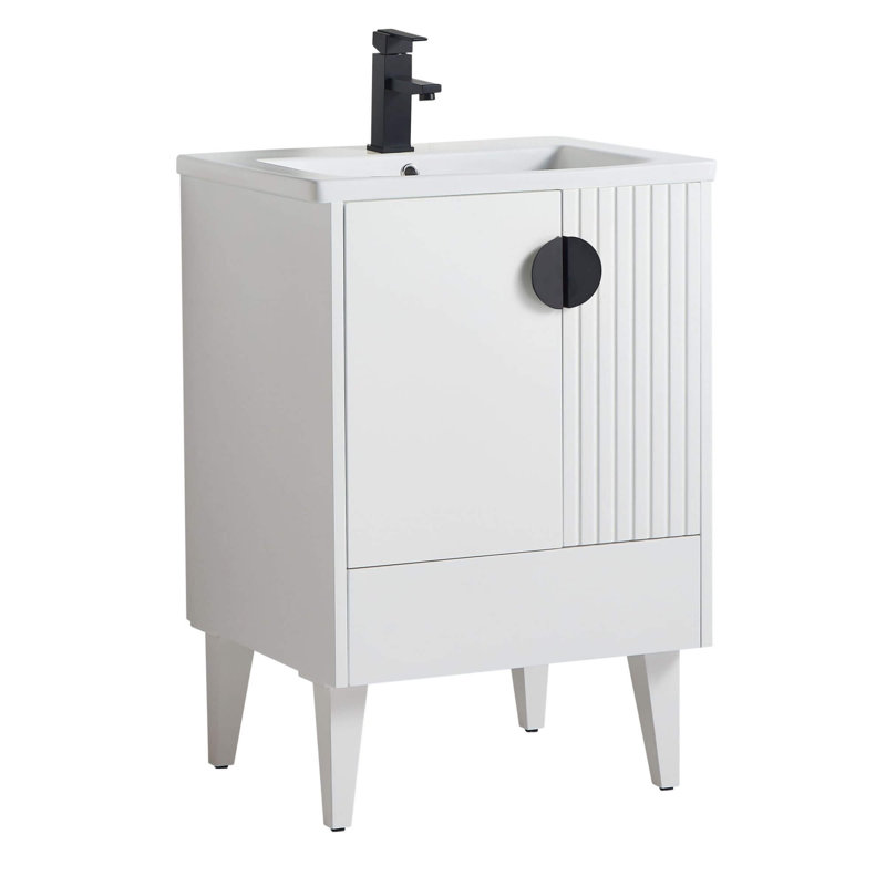 Ensemble de meuble-lavabo simple 24 po Saimah, Noir, Blanc mat