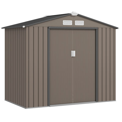 Outsunny 7' x 4' Outdoor Storage Shed, Garden Tool Metal Shed with Foundation Kit, Double Lockable Door, Air Vents and Sloping Roof, for Backyard, Patio, Lawn, Brown