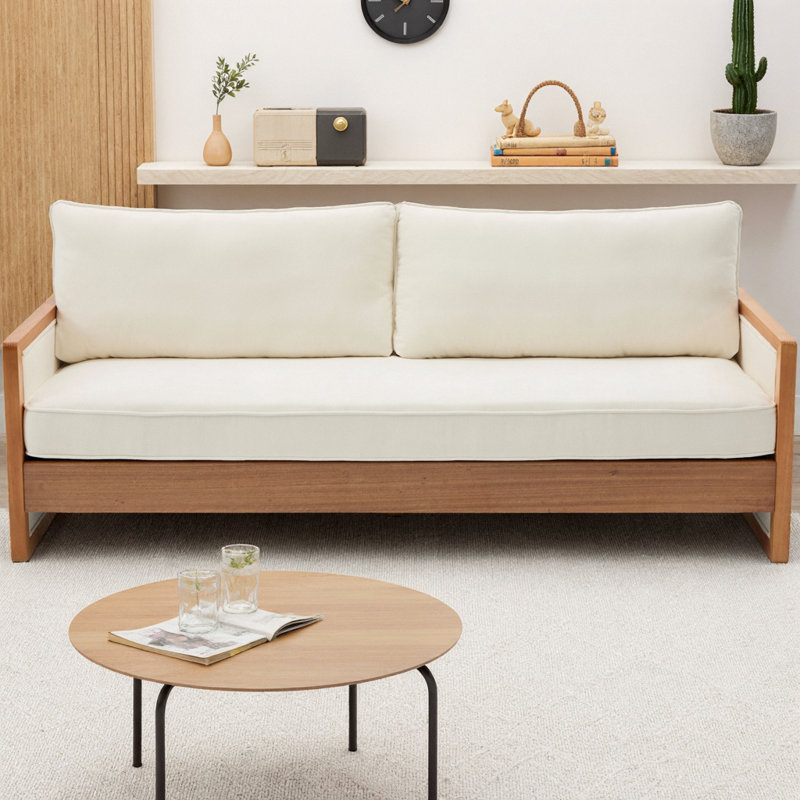Canapé à trois places moderne de 77,8 po de largeur, revêtement en chenille douce avec accoudoirs en bois massif, canapé de canapé de style américain pour le salon, dossier rembourré et siège à ressorts ensachés