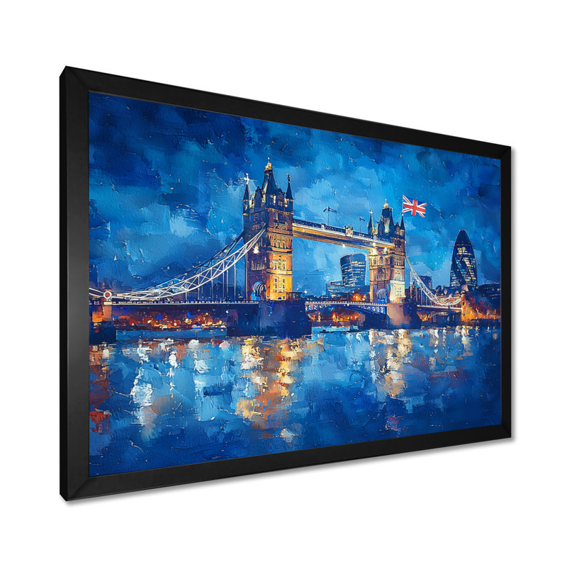 «Moonlight on Tower Bridge Lights In London I - England», art mural, Reproduction encadrée d'une seule photo sans pass