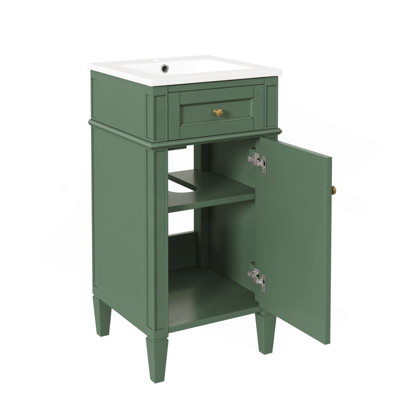 Meuble-lavabo de 40 cm (16 po) avec lavabo en céramique, meuble-lavabo simple autoportant avec porte à fermeture amortie, tablette réglable, style français, pieds robustes