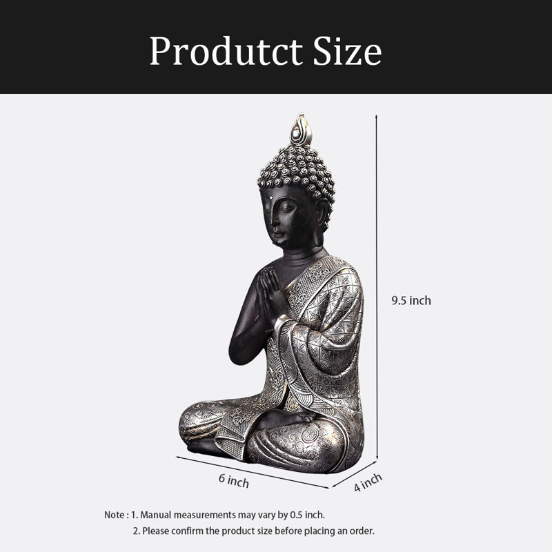Statue de Bouddha pour la décoration intérieure, H 9,5 po x l 6 po x P 4 po, Noir / argent