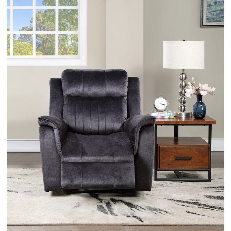 Chair W/ Pillow Top Armrests, Blue/Gray Polyester, Power Recliner