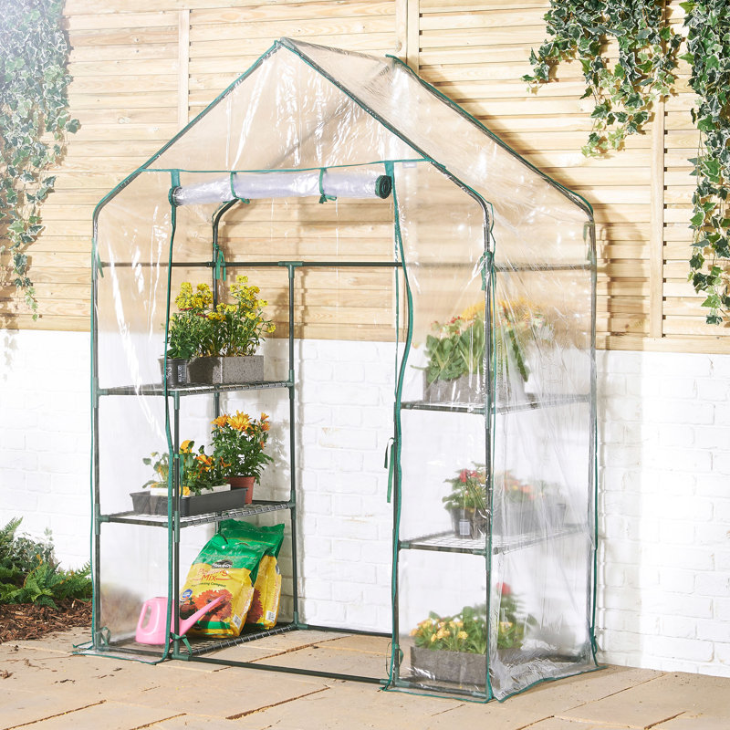 Compact Walk In Green House with 6 Shelves and Weatherproof PVC Plastic Cove
