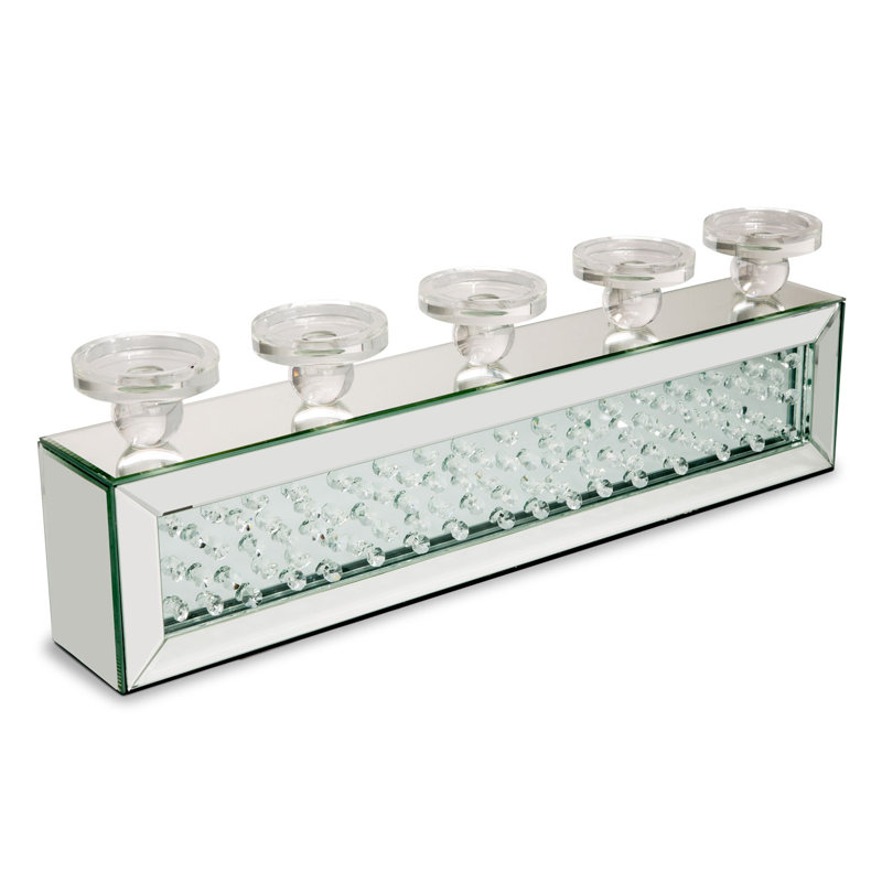 Montreal Elegance 8.75'' Glass Tabletop Candelabra with Crystal Accents