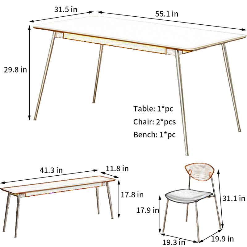 Slate Dining Table Set, 29.8"H x 55.1"L x 31.5"W