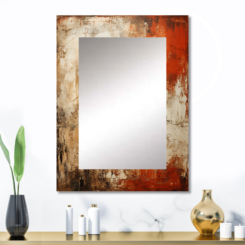Orange Chaos Collage I - miroir mural unique, abstrait, collage, 32 po x 24 po
