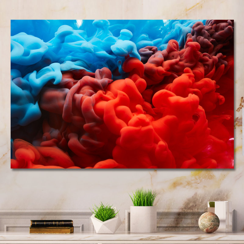 Encre orange et bleue liquide, reproduction sur toile flottante, H 8 po x l 12 po x P 1 po, Toile tendue