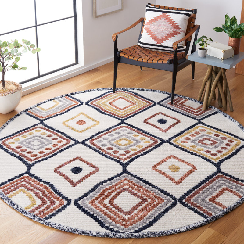 Alviery Performance Geometric Rug, Round 6'7"