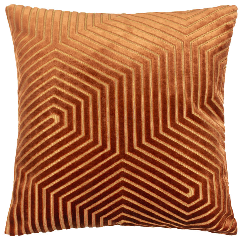 Evoke Geometric Square Throw Cushion, Brick, Feather