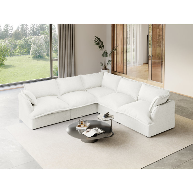 Canapé modulaire rembourré en duvet, canapé convertible Comfty, Mélange de lin blanc