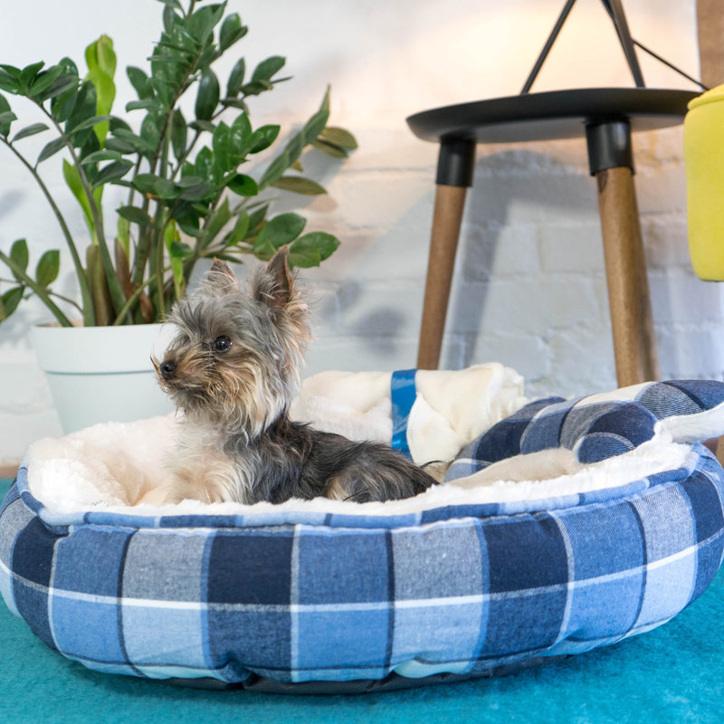 Blue Fluffy Calming Donut Pet Bed with Toy
