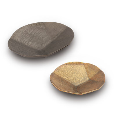 Ensemble de 2 plateaux ronds gris et laiton