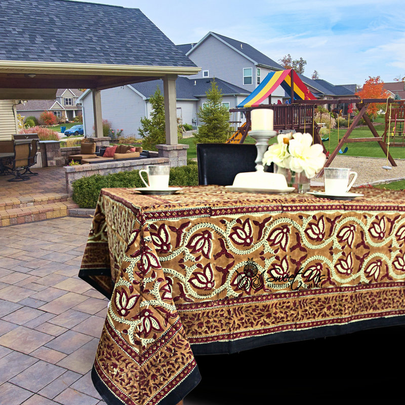 Cotton Floral Tablecloth Rectangle, Brown, 72" H x 108" W