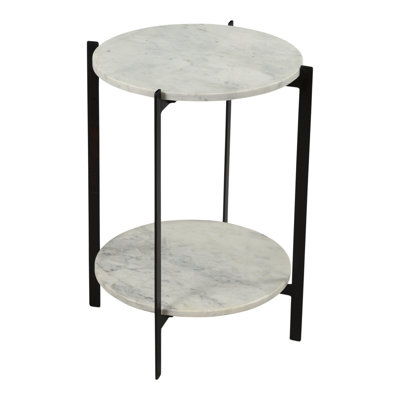 Table d'appoint, marbre blanc, base en fer noir mat, blanc